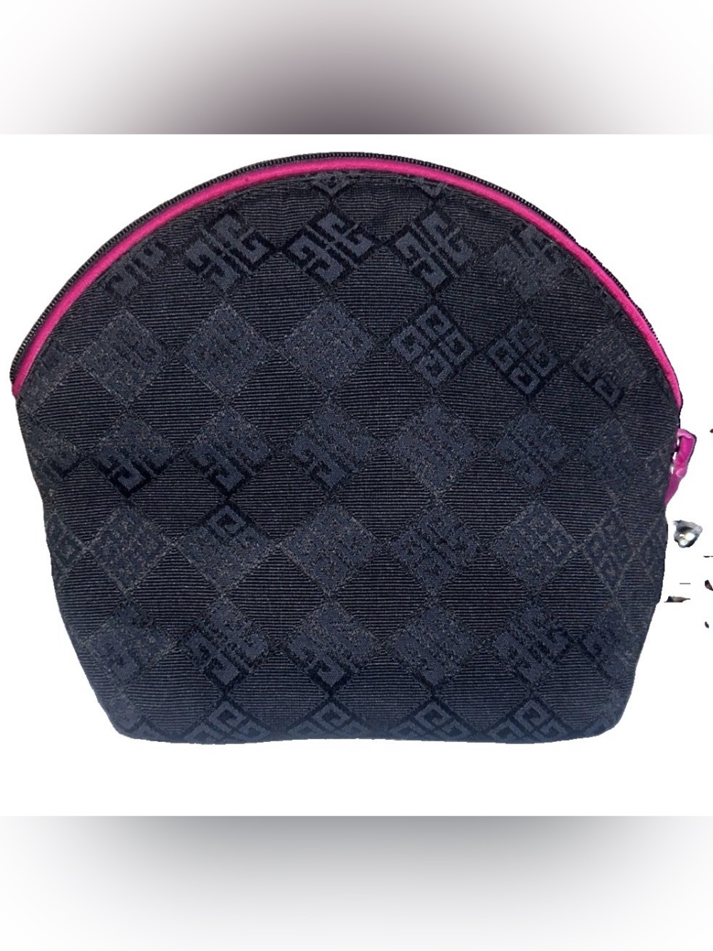 Givenchy Black Monogram Zip Makeup Bag/Cosmetic Case with Pink Zipper. EUC
